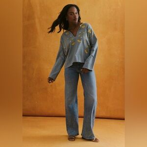 NWT Mi Golondrina Alejandra Azul amarillo blouse- Size Large